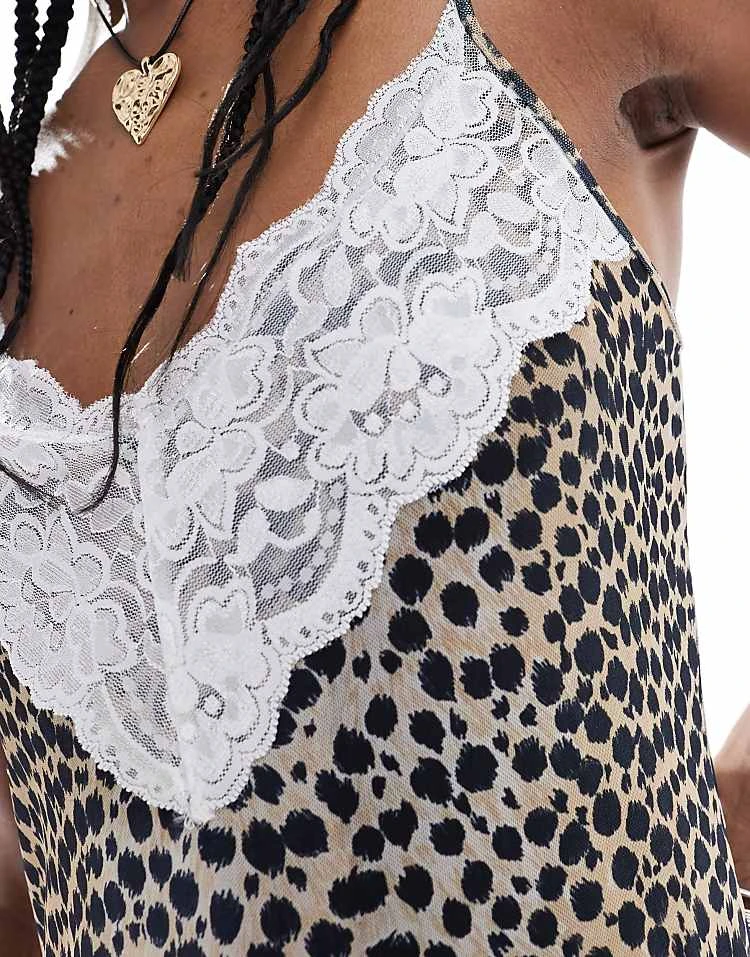 Reclaimed Vintage Lace Trim Slip Dress In Leopard Print For Women Multi 4 Reclaimed Vintage Lace Trim Slip Dress In Leopard Print For Women Multi - Image 2