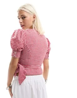 Reclaimed Vintage Western Wraparound Shirt With Collar In Red Gingham For Women Gingham 2 -Closet Theory Her 206461530 4