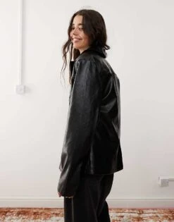 Reclaimed Vintage 90s Washed Leather Look Blazer Coat In Black For Women -Closet Theory Her 206471514 3