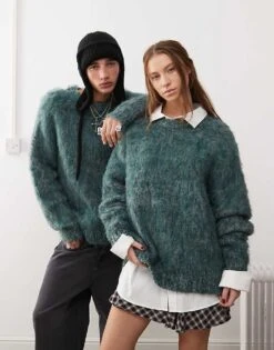Reclaimed Vintage Unisex Oversized Mega Fluffy Jumper For Unisex Green -Closet Theory Her 206474717 1 green 1