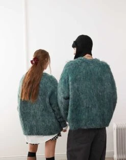 Reclaimed Vintage Unisex Oversized Mega Fluffy Jumper For Unisex Green -Closet Theory Her 206474717 4