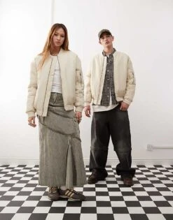 Reclaimed Vintage Unisex Oversized Bomber Jacket In Stone For Unisex -Closet Theory Her 206477210 3