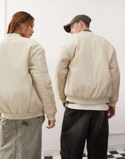 Reclaimed Vintage Unisex Oversized Bomber Jacket In Stone For Unisex -Closet Theory Her 206477210 4