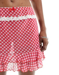 Reclaimed Vintage Mini Skirt Co-ord In Red Gingham With Bow And Lace Trim For Women -Closet Theory Her 206477580 4