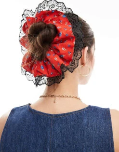 Reclaimed Vintage Revived X Glass Onion Oversized Floral Print Scrunchie With Black Lace For Women Multi -Closet Theory Her 206483972 1 multi 1
