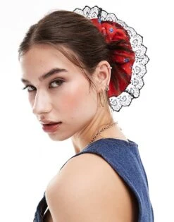 Reclaimed Vintage Revived X Glass Onion Oversized Floral Print Scrunchie With Black Lace For Women Multi -Closet Theory Her 206483972 3