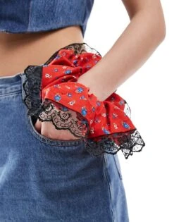 Reclaimed Vintage Revived X Glass Onion Oversized Floral Print Scrunchie With Black Lace For Women Multi -Closet Theory Her 206483972 4