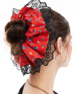 Reclaimed Vintage Revived X Glass Onion Oversized Floral Print Scrunchie With Black Lace For Women Multi -Closet Theory Her 206483972 5