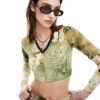 Reclaimed Vintage Revived X Glass Onion Mixed Print Crop Top With Lace Trim For Women -Closet Theory Her 206484333 1 mixedprint
