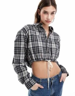 Reclaimed Vintage Revived X Glass Onion Crop Shirt With Adjustable Tie Waist For Women Black -Closet Theory Her 206484559 1 black 1