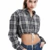 Reclaimed Vintage Revived X Glass Onion Crop Shirt With Adjustable Tie Waist For Women Black -Closet Theory Her 206484559 1 black