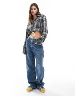 Reclaimed Vintage Revived X Glass Onion Crop Shirt With Adjustable Tie Waist For Women Black -Closet Theory Her 206484559 3