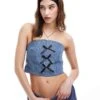 Reclaimed Vintage Revived X Glass Onion Festival Denim Bandeau Corset Top With Bows For Women Blue -Closet Theory Her 206484615 1 blue