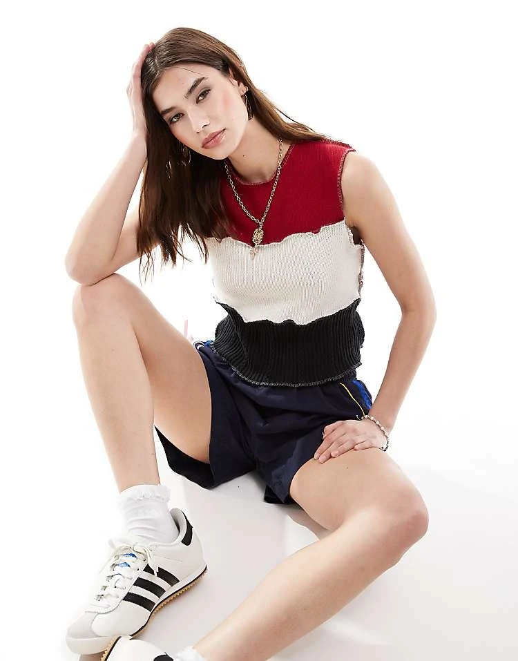 Reclaimed Vintage Revived X Glass Onion Spliced Knit Vest For Women Multi 3 Reclaimed Vintage Revived X Glass Onion Spliced Knit Vest For Women Multi