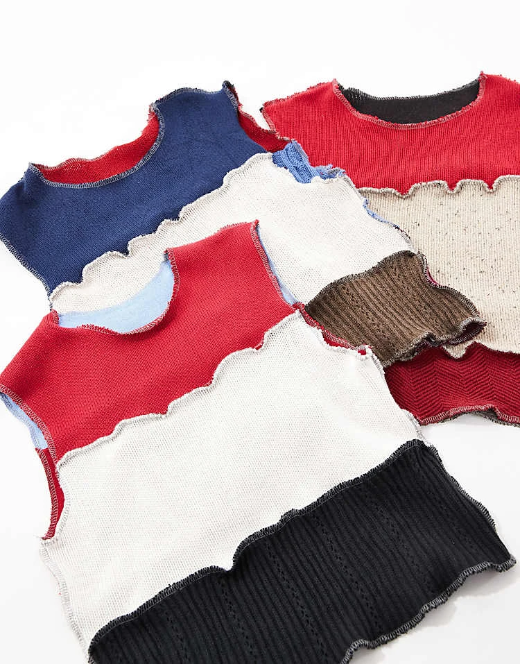 Reclaimed Vintage Revived X Glass Onion Spliced Knit Vest For Women Multi 4 Reclaimed Vintage Revived X Glass Onion Spliced Knit Vest For Women Multi - Image 2