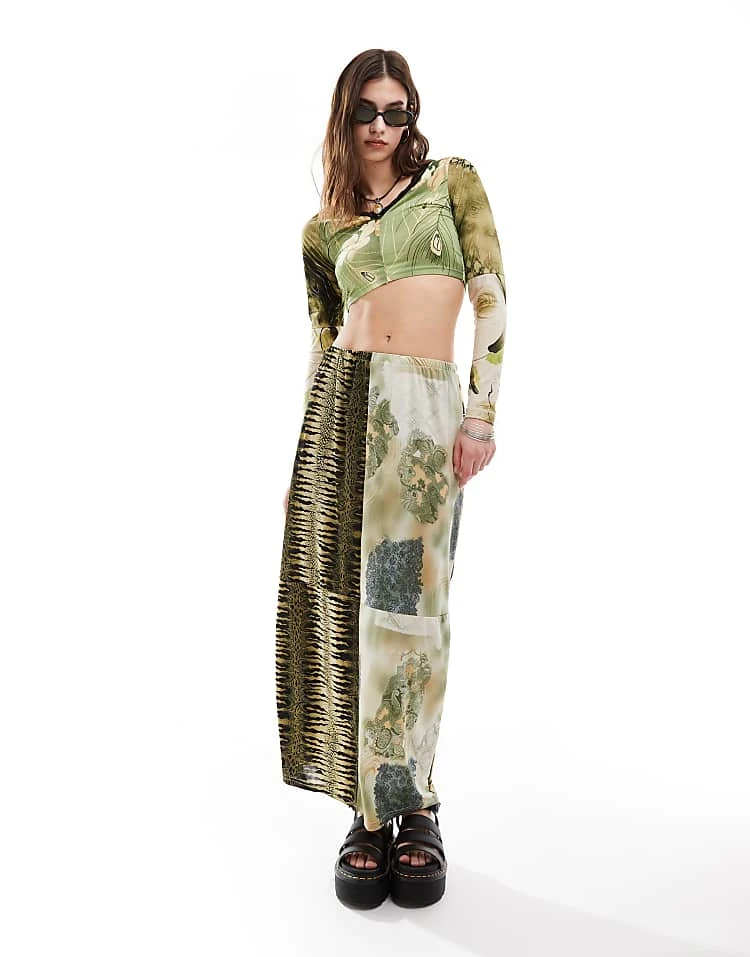 Reclaimed Vintage Revived X Glass Onion Maxi Skirt In Mixed Prints For Women Multi 9 Reclaimed Vintage Revived X Glass Onion Maxi Skirt In Mixed Prints For Women Multi - Image 7