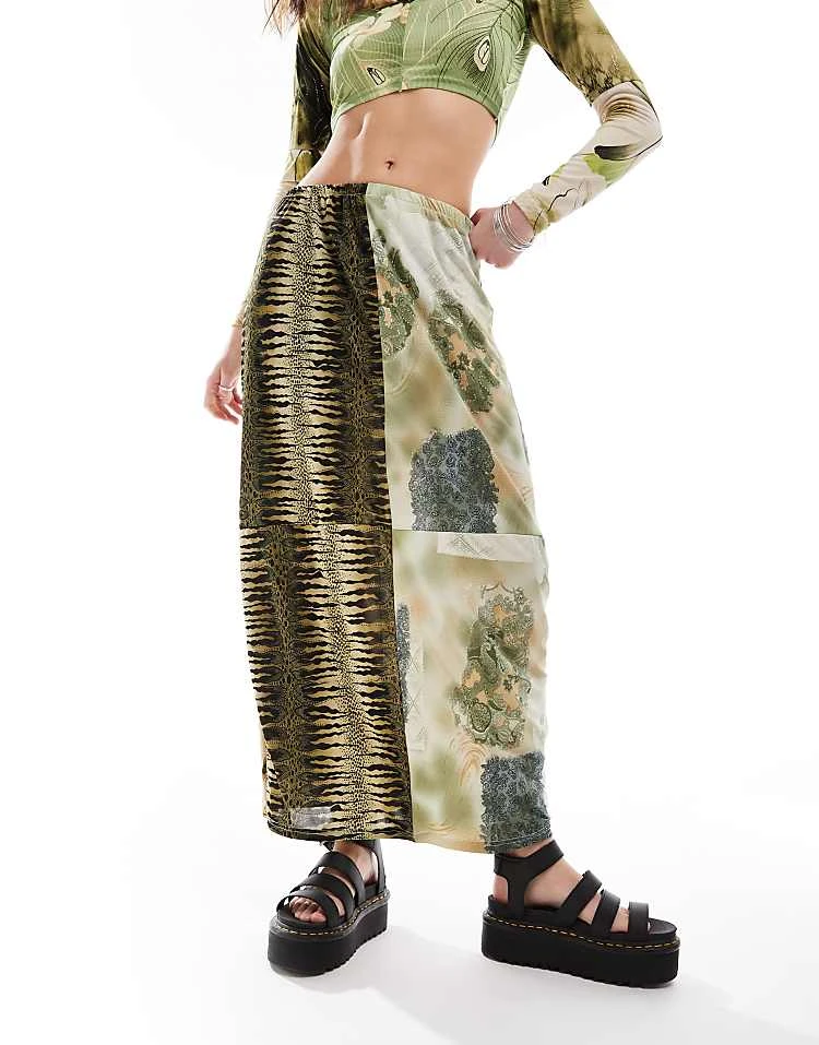 Reclaimed Vintage Revived X Glass Onion Maxi Skirt In Mixed Prints For Women Multi 8 Reclaimed Vintage Revived X Glass Onion Maxi Skirt In Mixed Prints For Women Multi - Image 6