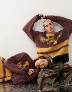 Reclaimed Vintage Unisex Varsity Logo Jumper In Brown For Unisex Multi