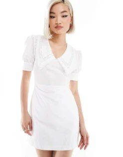 Reclaimed Vintage Western Milkmaid Mini Dress With Collar For Women White