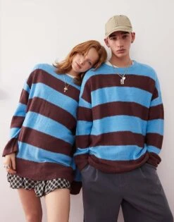 Reclaimed Vintage Jumper In Blue And Brown Stripe For Unisex Multi -Closet Theory Her 206506776 1 multi 1