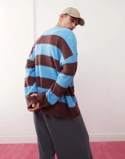Reclaimed Vintage Jumper In Blue And Brown Stripe For Unisex Multi -Closet Theory Her 206506776 2