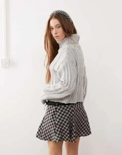 Reclaimed Vintage Cable Jumper In Grey For Women Grey Marl -Closet Theory Her 206506785 3