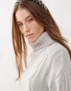 Reclaimed Vintage Cable Jumper In Grey For Women Grey Marl -Closet Theory Her 206506785 4