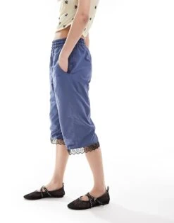 Reclaimed Vintage Revived X Glass Onion Longline Track Short With Lace Hem For Women Green -Closet Theory Her 206508660 3