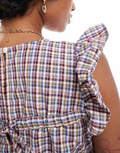 Reclaimed Vintage Maxi Dress With Asymmetric Ruching In Gingham For Women Check -Closet Theory Her 206536643 3