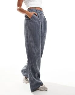 Reclaimed Vintage Wide Leg Smart Trouser In Charcoal Pinstripe For Women Multi -Closet Theory Her 206537933 4