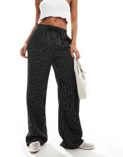 Reclaimed Vintage Pull On Relaxed Trouser In Black And White Pinstripe For Women -Closet Theory Her 206537963 1 black 1