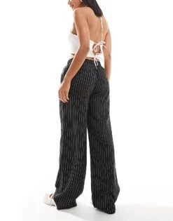 Reclaimed Vintage Pull On Relaxed Trouser In Black And White Pinstripe For Women -Closet Theory Her 206537963 2