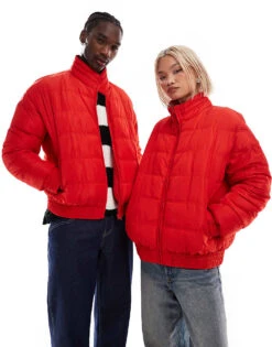 Reclaimed Vintage Unisex Zip Through Puffer Jacket In Red For Unisex -Closet Theory Her 206553930 1 red 1