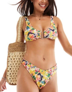 Reclaimed Vintage Bikini Co-ord In Postcard Print