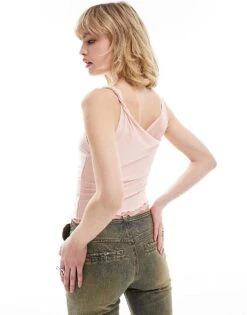 Reclaimed Vintage Ruched Twist Shoulder Top In Pink For Women -Closet Theory Her 206607122 2
