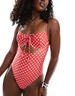 Reclaimed Vintage Underwire Swimsuit In Red Polka Dot For Women -Closet Theory Her 206619292 4