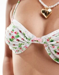 Reclaimed Vintage Underwire Bikini Top In White Ditsy Floral For Women Floral Print -Closet Theory Her 206619313 4
