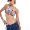 Reclaimed Vintage Crinkle Bikini Top With Crossover Tie Front In Blue Floral Print For Women -Closet Theory Her 206619388 1 bluefloralprint