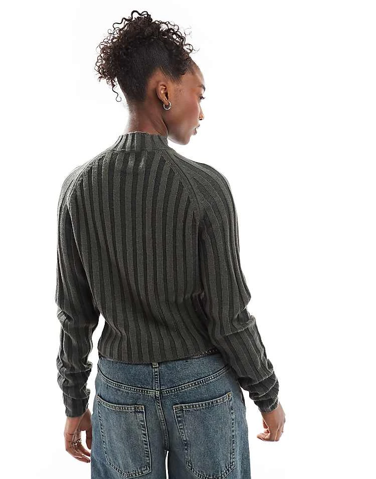 Reclaimed Vintage Rib Knit Zip Cardigan In Charcoal For Women 6 Reclaimed Vintage Rib Knit Zip Cardigan In Charcoal For Women - Image 4