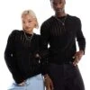 Reclaimed Vintage Unisex Spliced Laddered Knit Jumper In Black For Unisex -Closet Theory Her 206630302 1 black