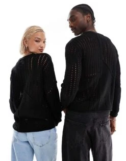 Reclaimed Vintage Unisex Spliced Laddered Knit Jumper In Black For Unisex -Closet Theory Her 206630302 4