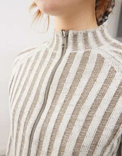 Reclaimed Vintage Rib Knit Zip Cardigan In Stone For Women -Closet Theory Her 206630309 3