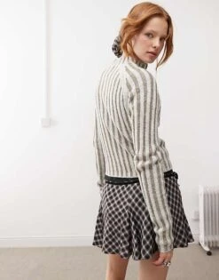 Reclaimed Vintage Rib Knit Zip Cardigan In Stone For Women -Closet Theory Her 206630309 4