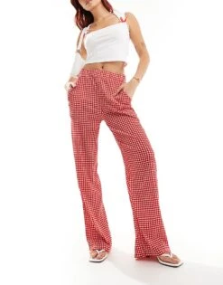 Reclaimed Vintage Relaxed Trouser In Red Gingham For Women -Closet Theory Her 206633417 1 red 1