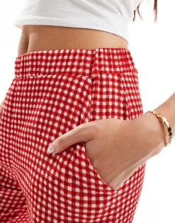 Reclaimed Vintage Relaxed Trouser In Red Gingham For Women -Closet Theory Her 206633417 4