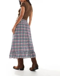 Reclaimed Vintage Cowgirl Midi Skirt With Drop Waist In Gingham For Women Multi -Closet Theory Her 206637374 3