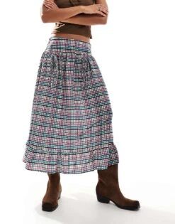 Reclaimed Vintage Cowgirl Midi Skirt With Drop Waist In Gingham For Women Multi -Closet Theory Her 206637374 5