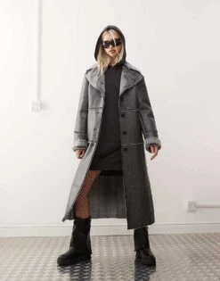 Reclaimed Vintage Faux Suede Coat With Fur Trim For Women Washed Black -Closet Theory Her 206655873 1 washedblack 1