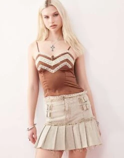 Reclaimed Vintage Lingerie Cami Top With Lace For Women Brown -Closet Theory Her 206659259 1 brown 1