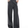 Reclaimed Vintage Wide Leg Smart Trouser In Charcoal For Women Grey